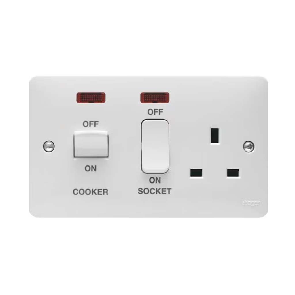 Hager WMCC50N 13A Double Pole Switched Socket Outlet with Cooker Control Unit and LED Indicator