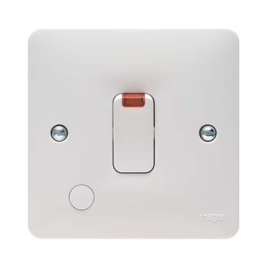 Hager WMDP84FON 20A Double Pole Switch with LED Indicator & Flex Outlet