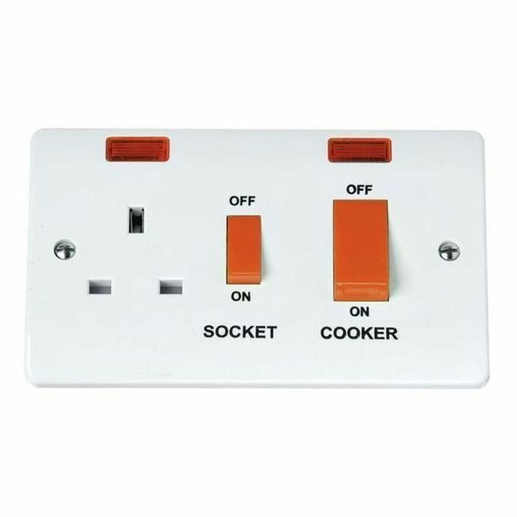 Click Mode CMA205 45A Cooker Switch with 13A Switched Socket and Neon - Red Rocker