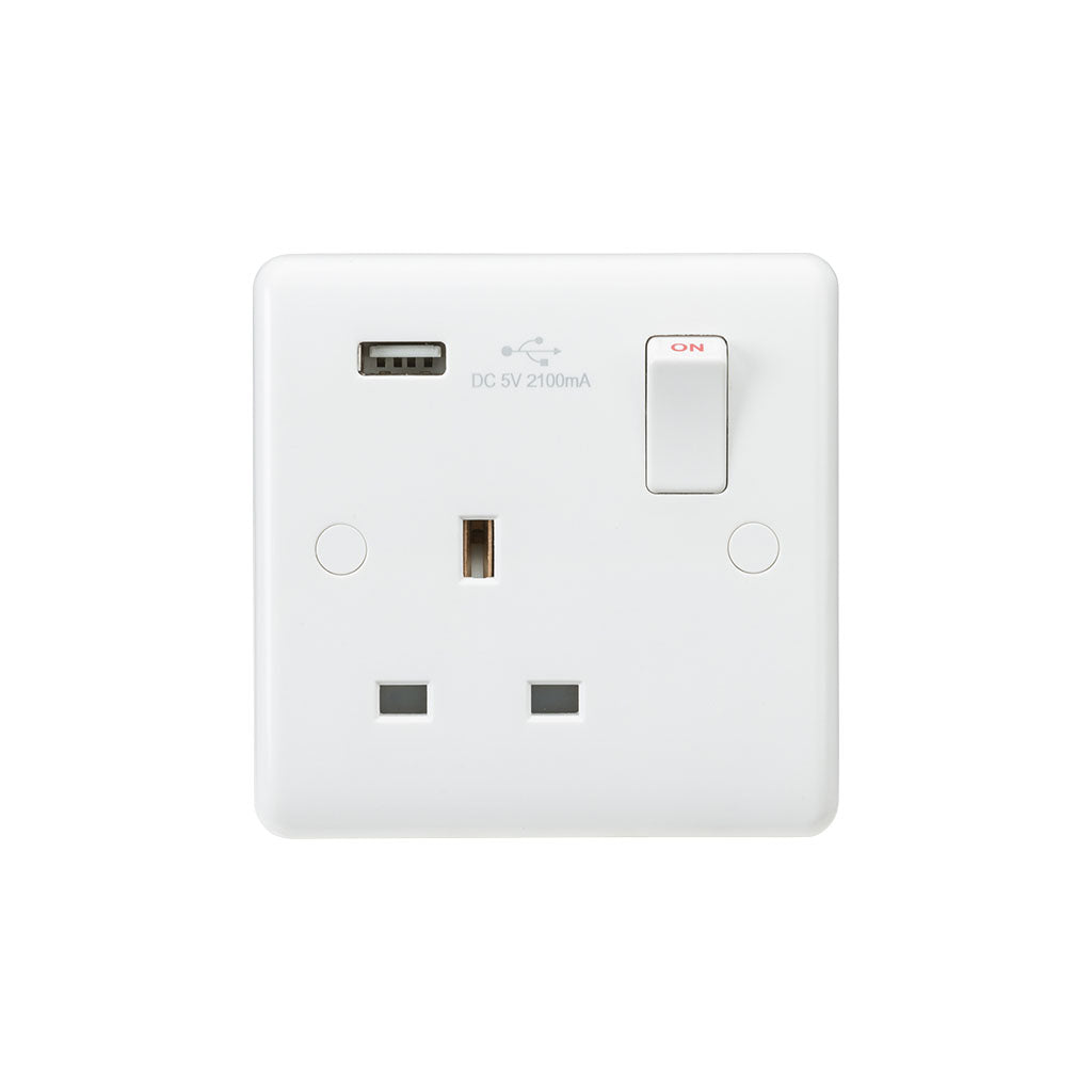 Knightsbridge CU9903 Curved Edge 13A 1G Switched Socket with USB Charger