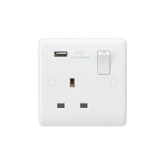 Knightsbridge CU9903 Curved Edge 13A 1G Switched Socket with USB Charger
