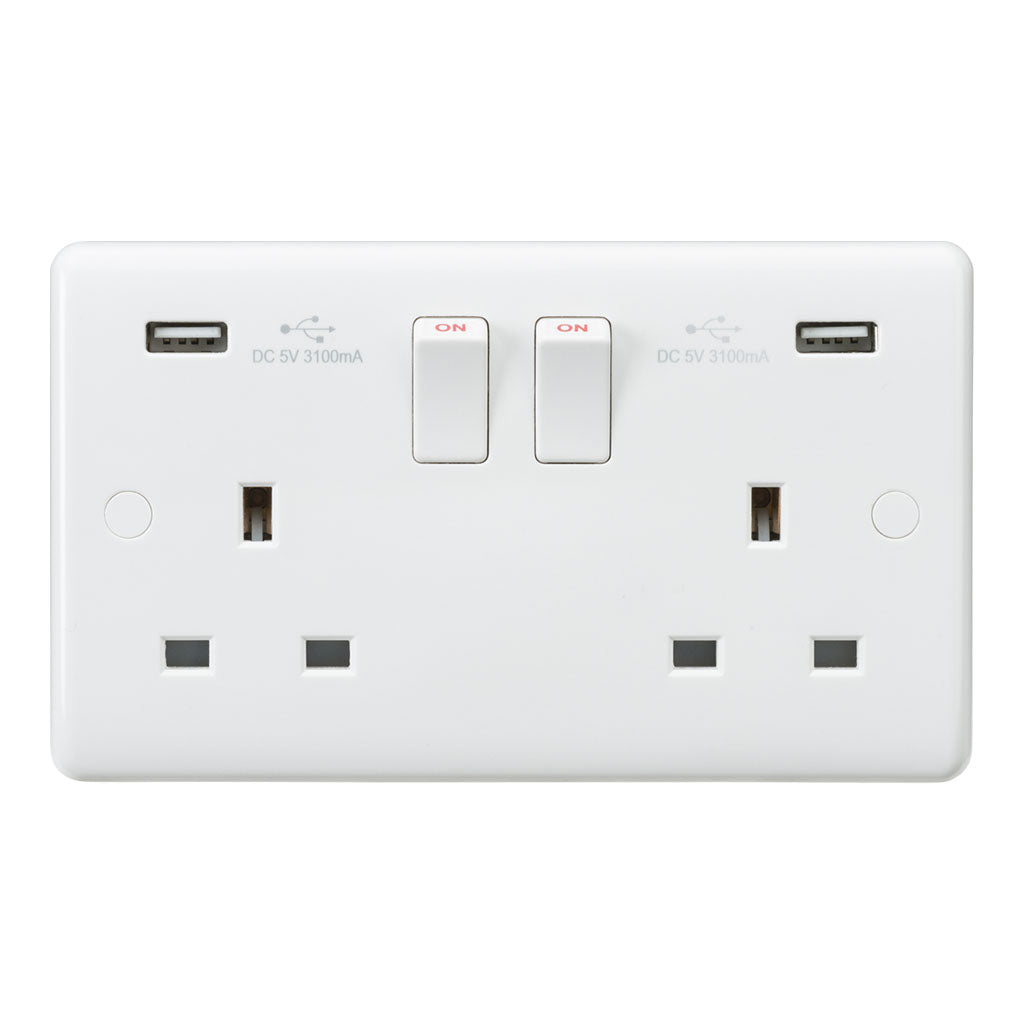 Knightsbridge CU9904 Curved Edge 13A 2G Switched Socket with Dual USB Charger