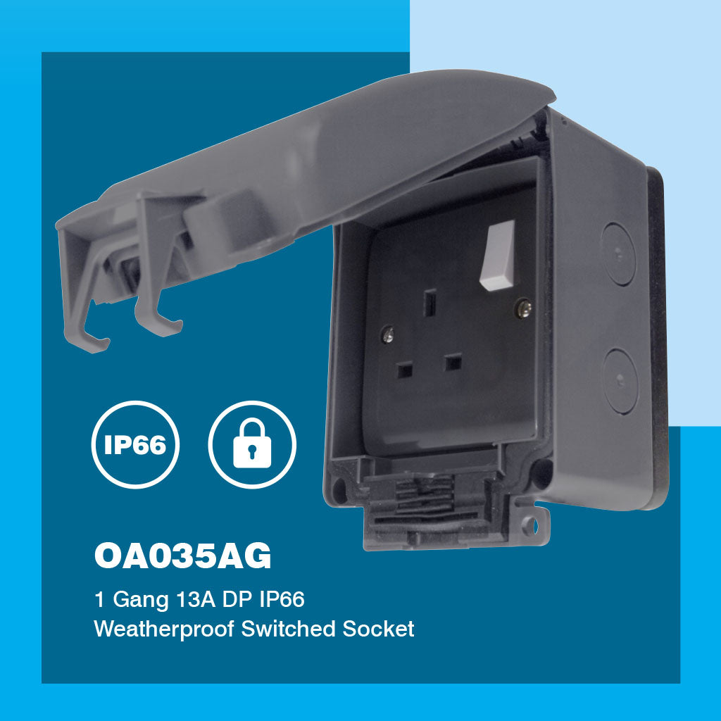 Click Aquip OA035AG 1 Gang IP66 Weatherproof 13A DP Switched Socket