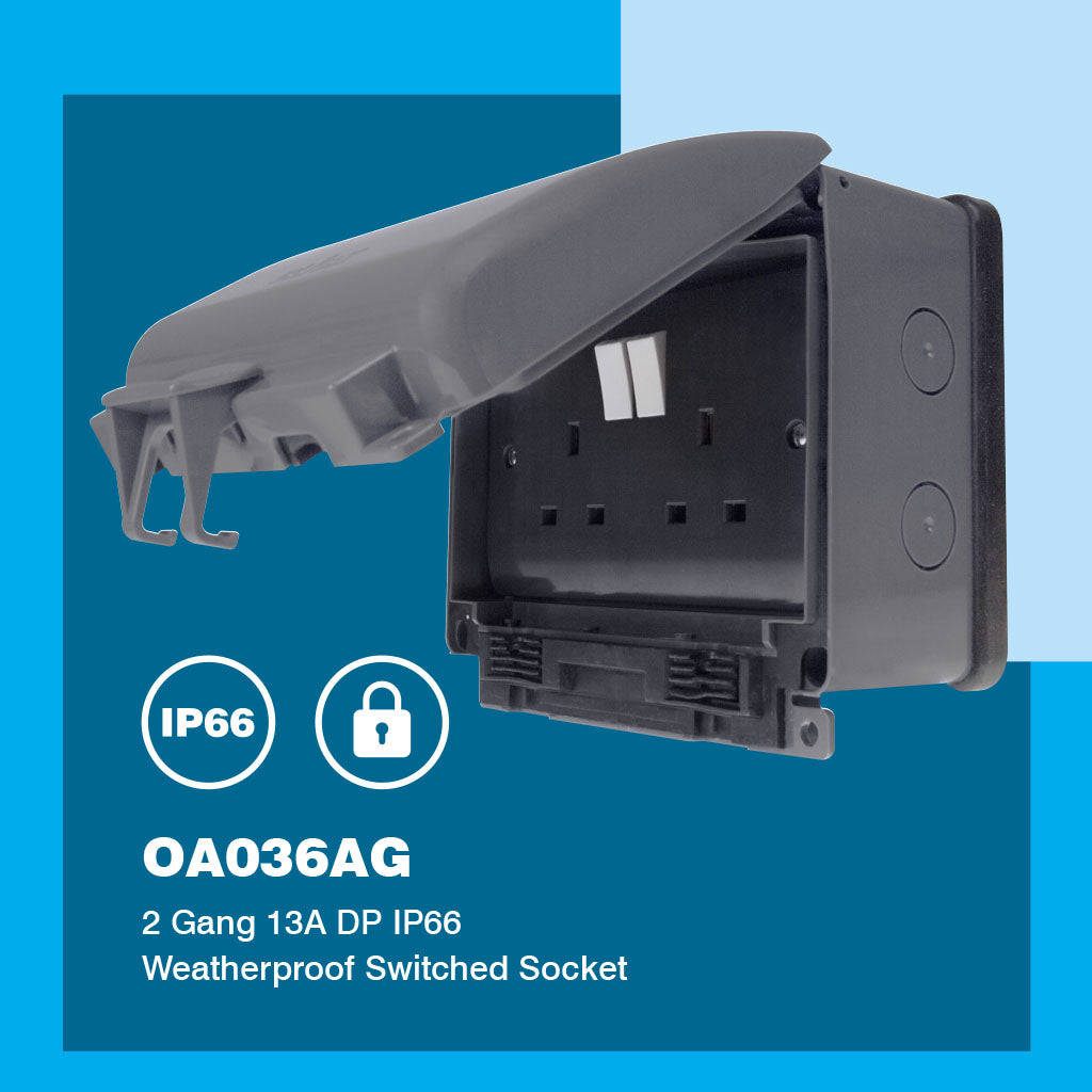 Click Aquip OA036AG 2 Gang IP66 Weatherproof 13A DP Switched Socket